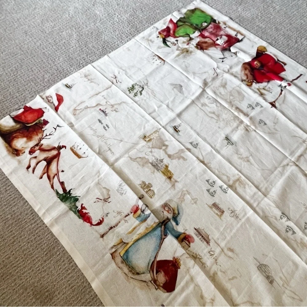 Tessitura Toscana Telerie Firenze Linen Tablecloth 90x63 Christmas Old World Map